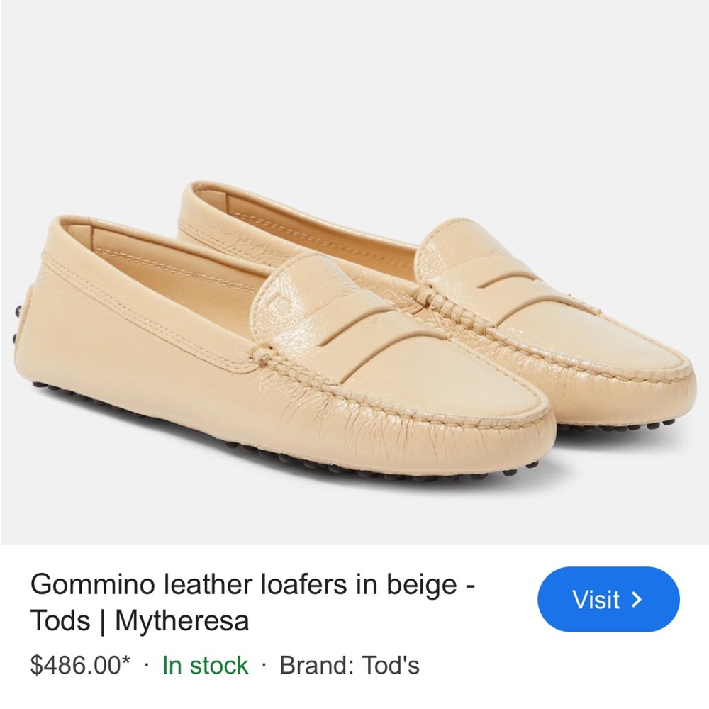 Tod's Gommino beige patent leather driving penny loafers